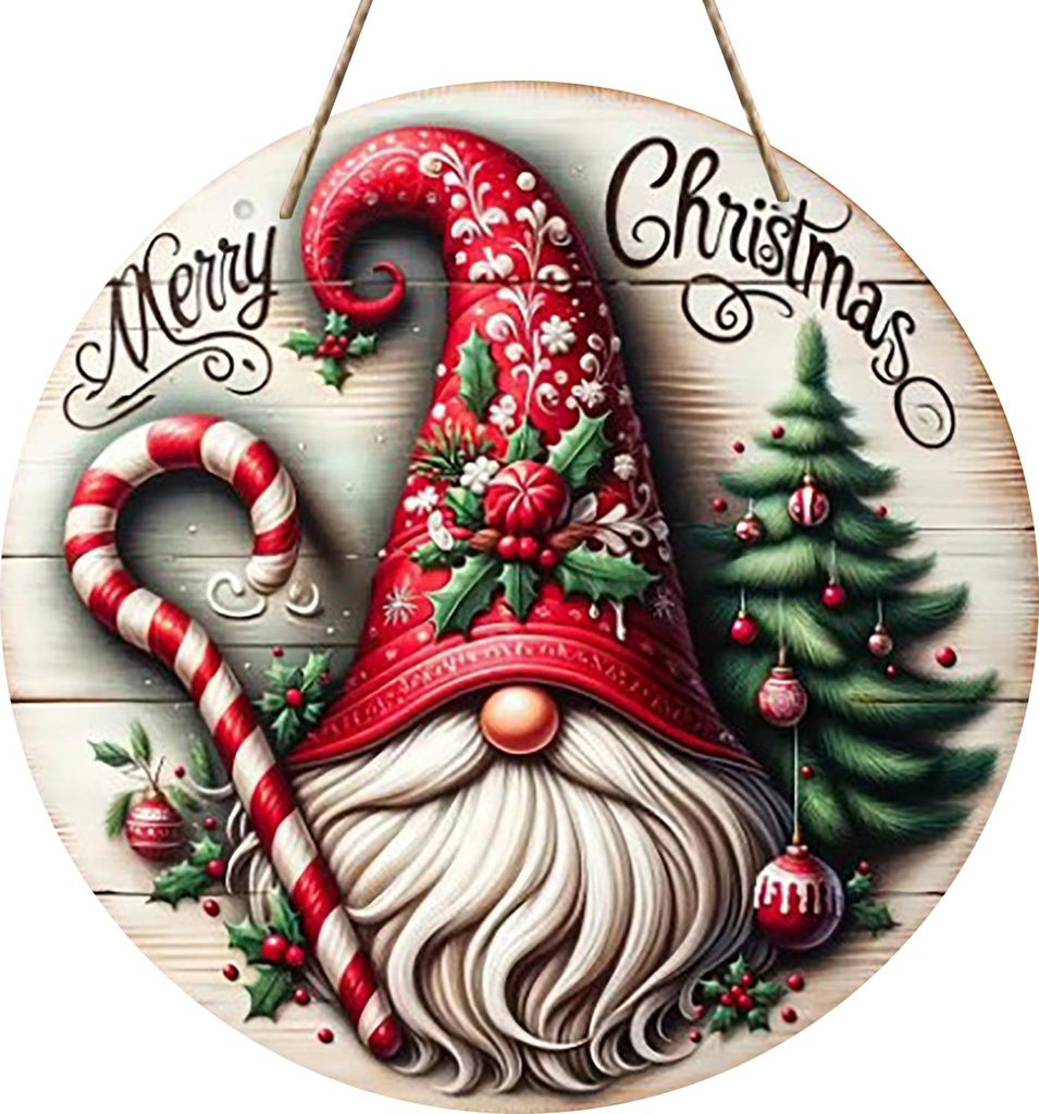 Runder hölzerner Weihnachtskranz als festliche Wanddekoration für die Innentür und als Weihnachtsdekoration im Haus. Natürlich gefertigtes Schi...