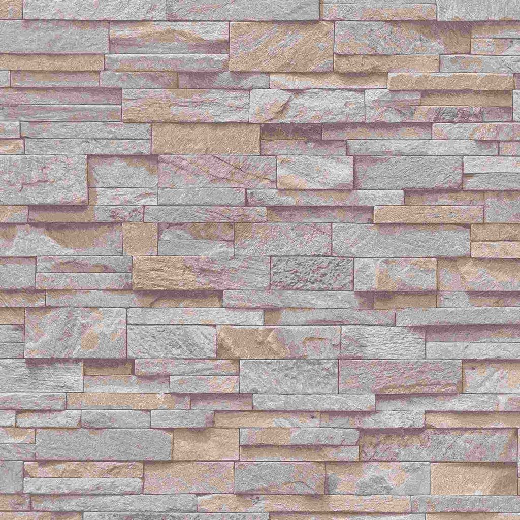 A seamless pattern of stacked stone wallpaper in beige, pink, and gray tones.