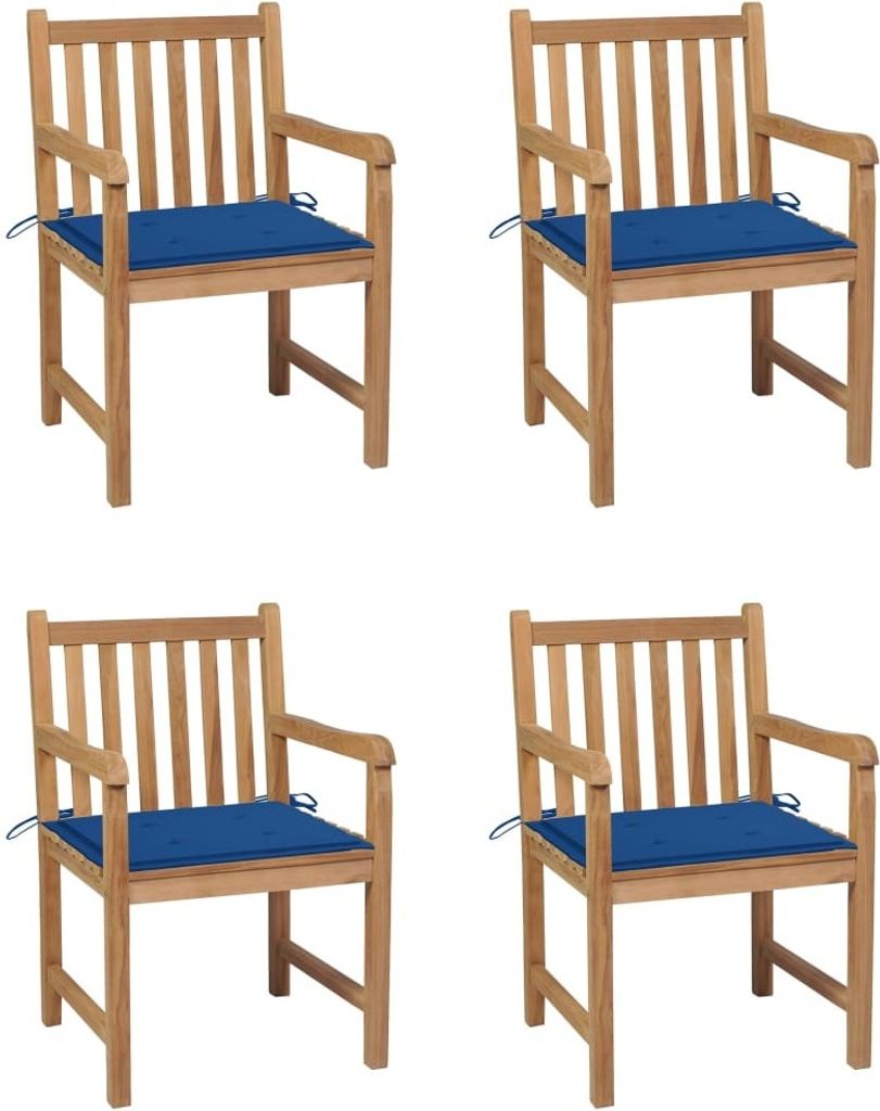 Möbel Gartenstühle 4 Stk. mit Königsblauen Kissen Massivholz Teak - Gartenstühle 3073014