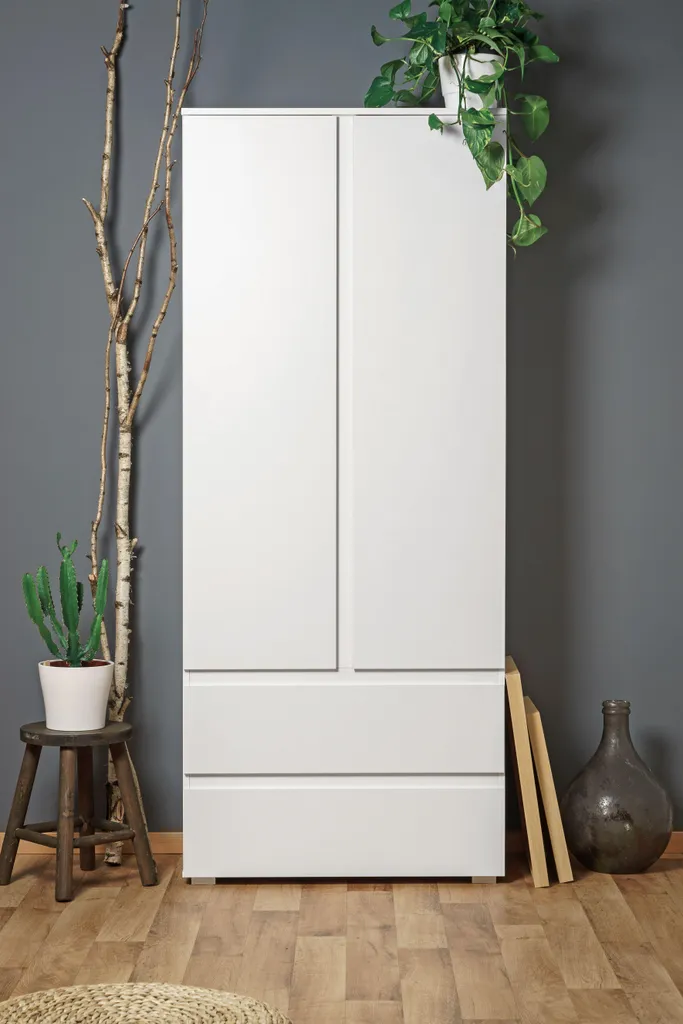 Armoire 2 Portes Gain de Place IMAGE7 Blanc Mat - Rangement 80 cm Large