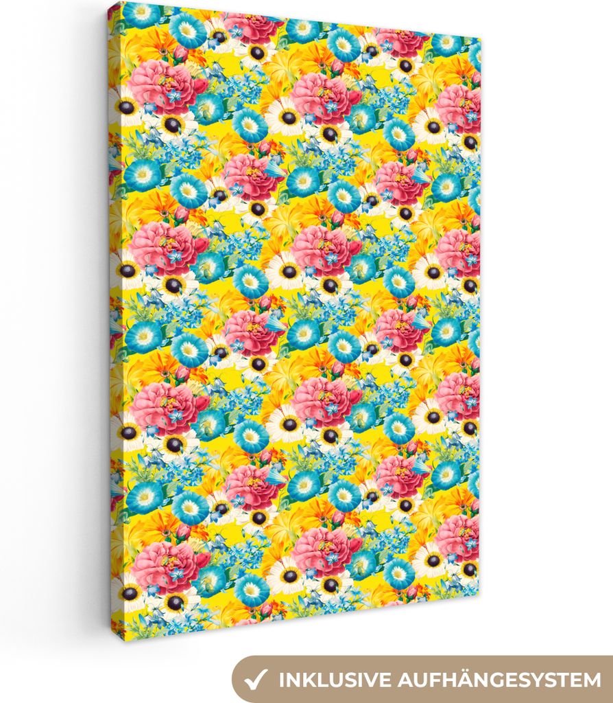 OneMillionCanvasses - Leinwandbilder - 90x140 cm, Blumen - Farben - Palette, Wandbilder Kunstdruck Wanddekoration - Wandschmucke - Schlafzimmer