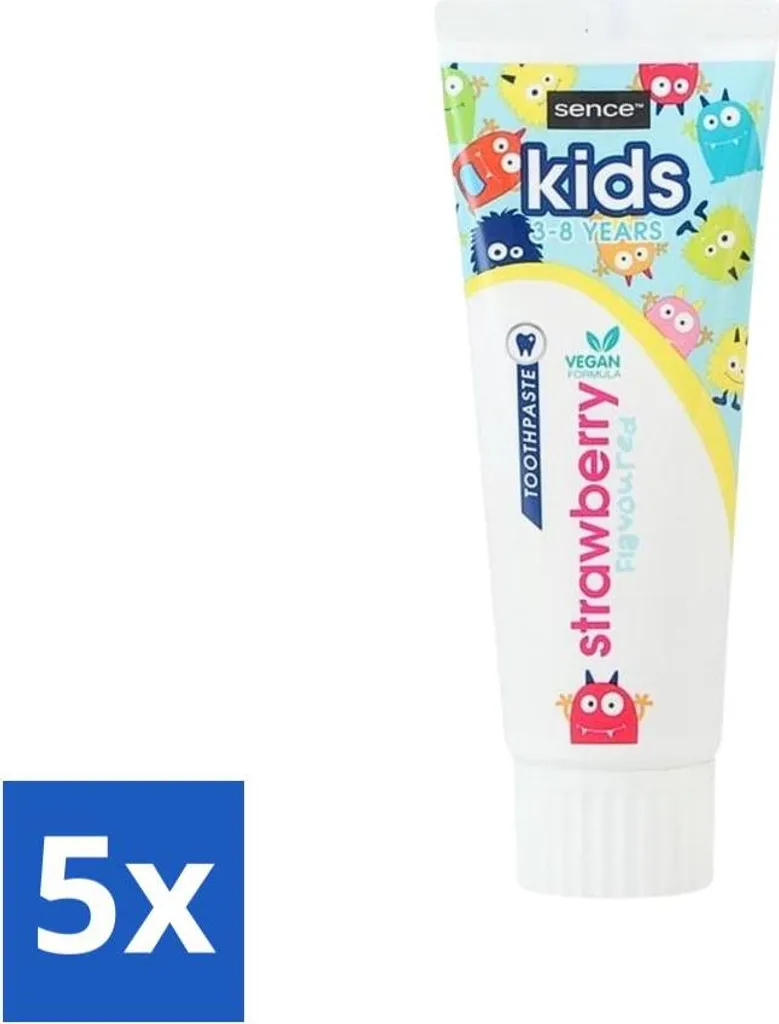 Sence - Bambini 3-8 anni - Dentifricio - Gusto fragola - Vegan - 75 ml - Confezione risparmio - 5 pezzi