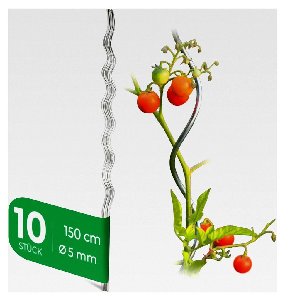 10 Tomatenstäbe 150 cm x 5 mm Ø verzinkte Tomatenspiralstäbe