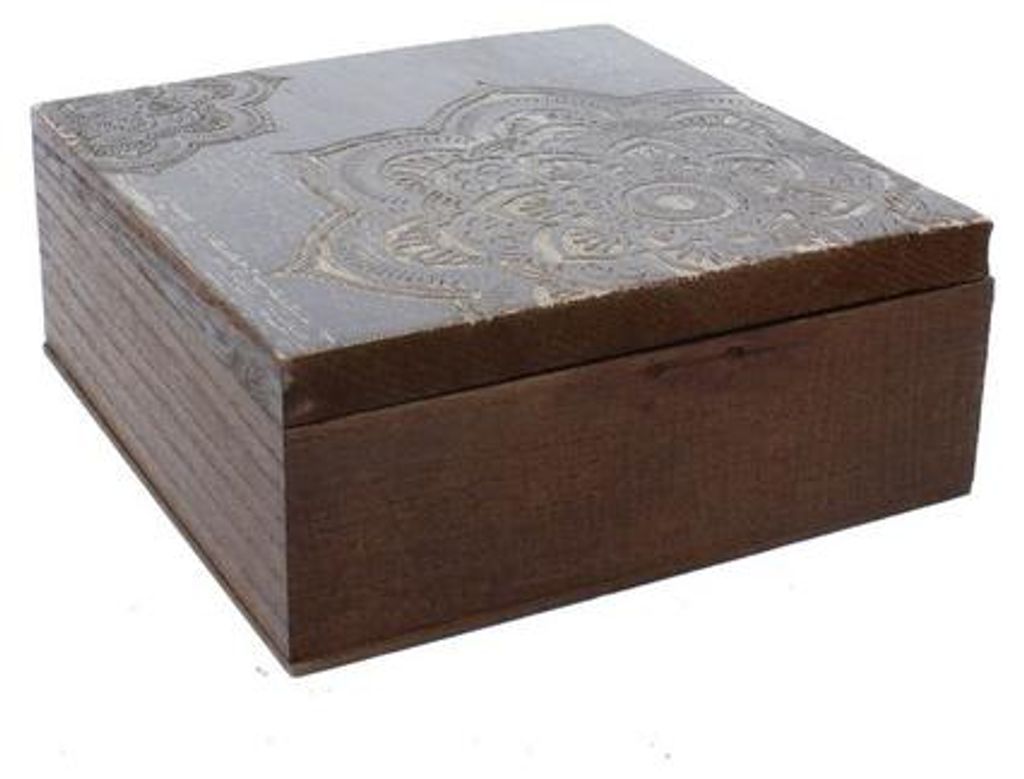 Holzkästchen - Mandala - braun/weiß - ca. 18 x 18 x 7 cm