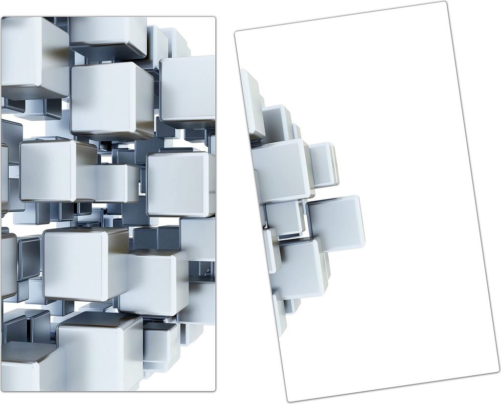 Spritzschutz Herdabdeckplatte Schneidebrett aus Glas Metallische Würfel 3D 2-Teilig (60x52cm)