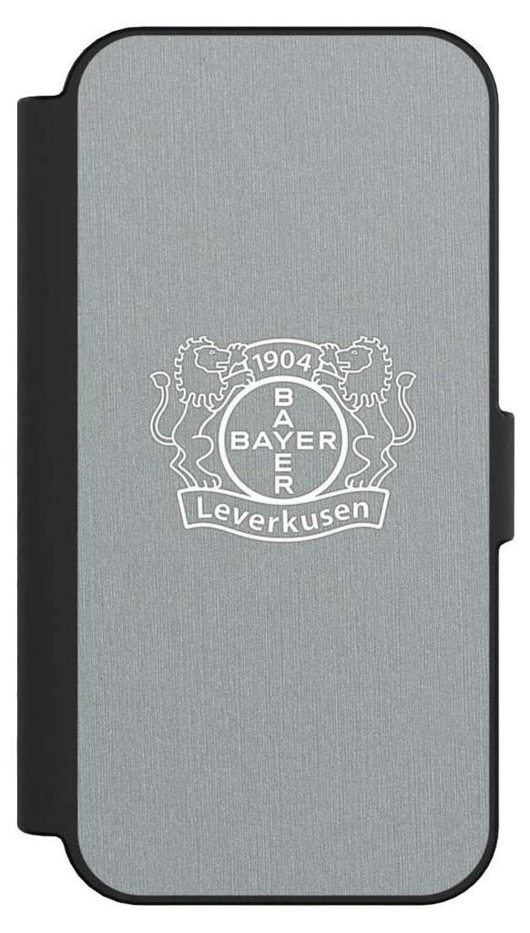 NIVOCASE Klapphülle für Apple iPhone 16 Handyhülle aus Kunst Leder NIVOflip schwarz Bayer 04 Leverkusen Offizielles Lizenzprodukt Wappen