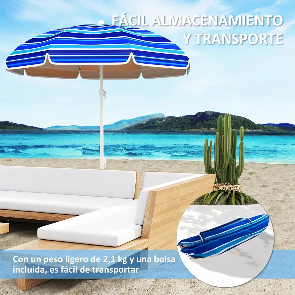 Parasol de plage Ø 180 cm inclinable protection UV 50+ multicolore