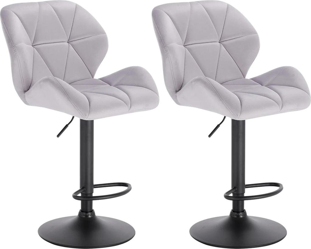 2er-Set Barhocker - Barstuhl - Höhenverstellbar 60–82 cm - 360° drehbar - Samt - Verchromtes Stahlgestell mit Fußstütze - Sitzfläche 50x40 c...