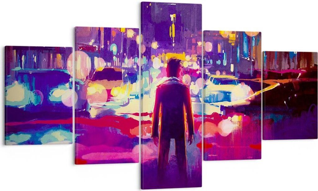 Bild auf Leinwand - Leinwandbild - futuristisch Grafik Stadt Beleuchtung - 125x70cm - Wand Bild - Wanddeko - Leinwanddruck - Bilder - Kunstdruck - ...