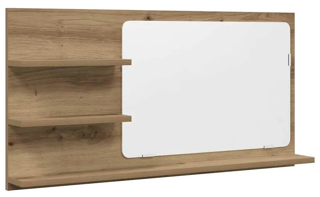Rangement salle de bain : miroir avec tablettes Chêne Artisan 90x11 cm