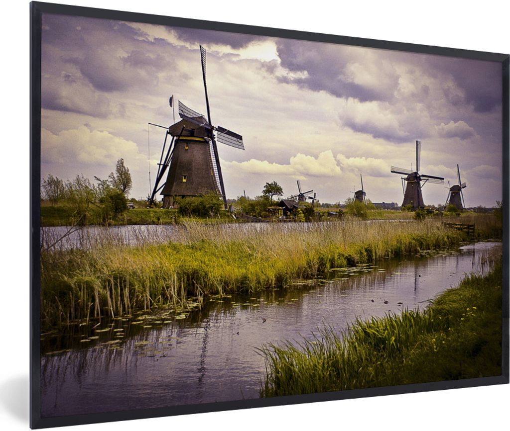 MuchoWow Gerahmtes Poster Windkraftanlagen bei Sonnenaufgang 60x40 cm - Poster mit Schwarzem Bilderrahmen Wandposter Rahmen Foto Bilder - Printin...