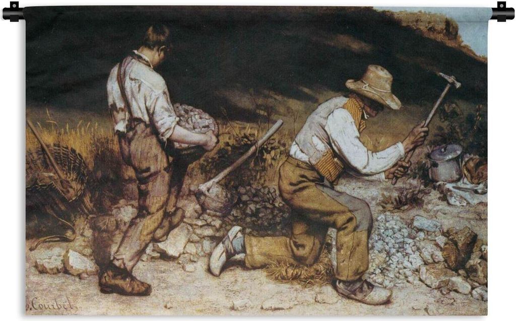 MuchoWow Wandteppich Wandbehang Die steinernen Klopfer - Gemälde von Gustave Courbet 90x60 cm Tapisserie Dekoration Wandtuch - Wandskulpturen - ...