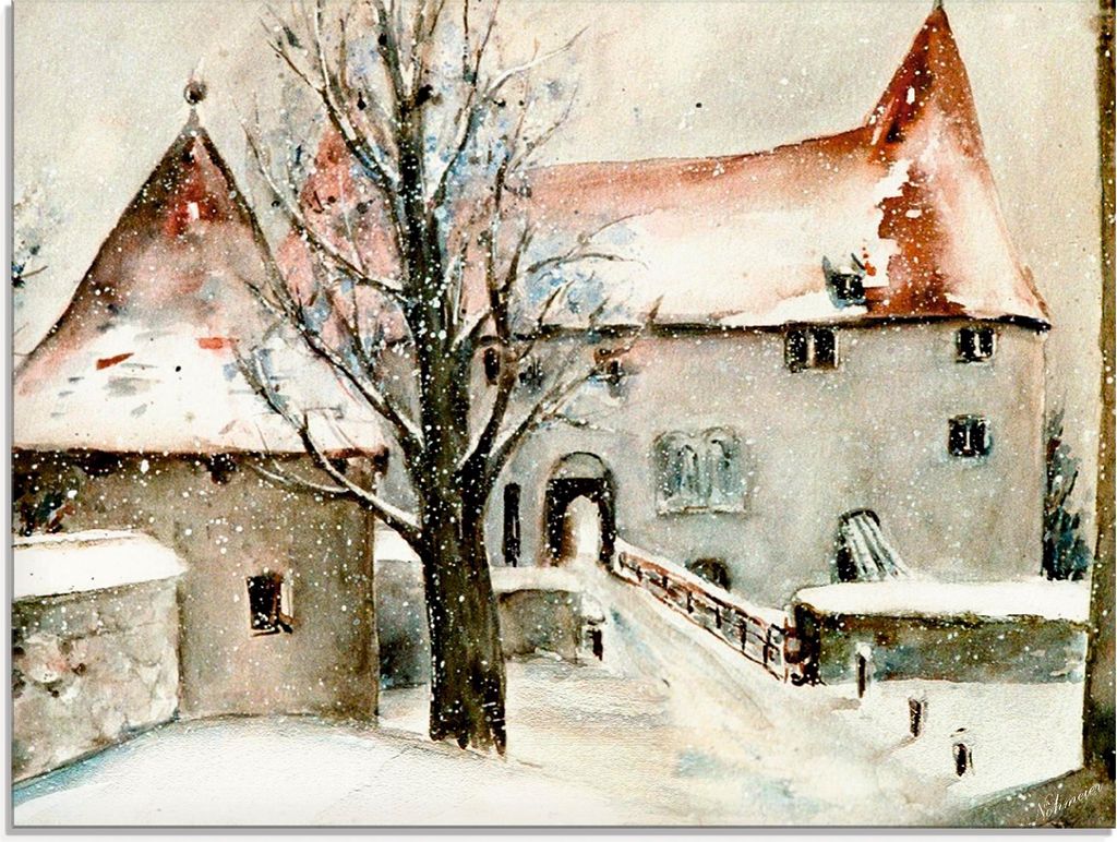 ARTland Glasbild Winter auf der Burg Größe: 80x60 cm