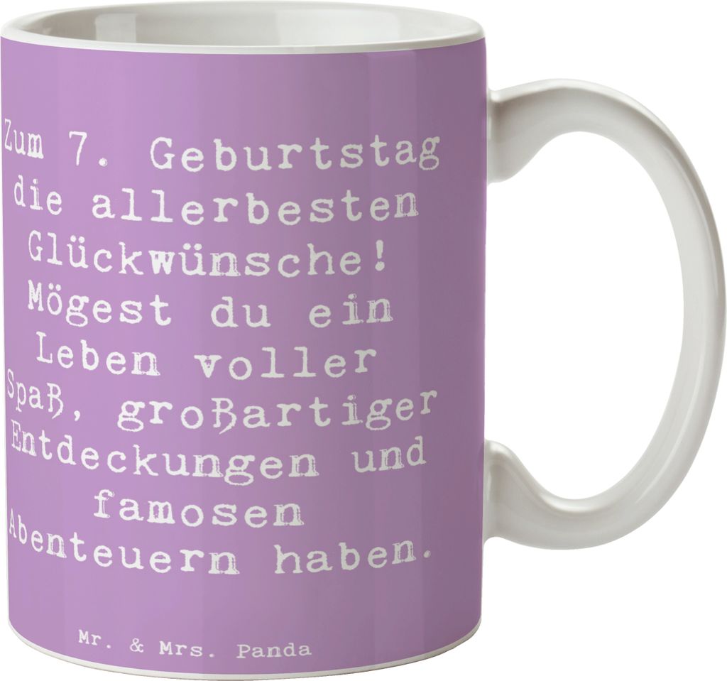 Mr. & Mrs. Panda Tasse Spruch 7. Geburtstag - Lavendeltraum - Geschenk, siebte Geburtstagsparty, Kaffeebecher, Geburtstagsdekoration, Happy Birthda...