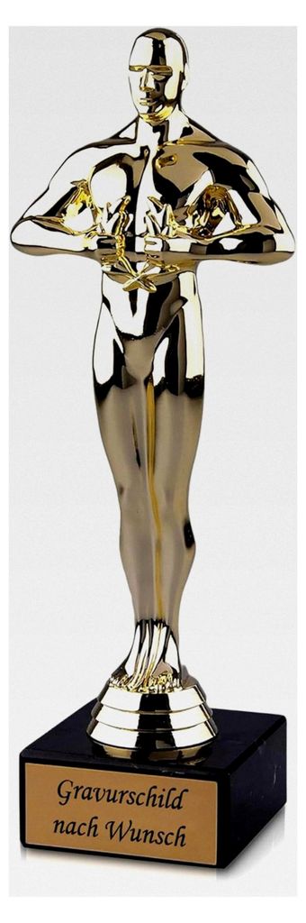 Goldener Pokal 15,5 cm aus hochwertigem Kunststoff mit individueller Gravur - Geschenk-Trophäe Siegerfigur Viktor mit Marmorsockel - Personalisier...
