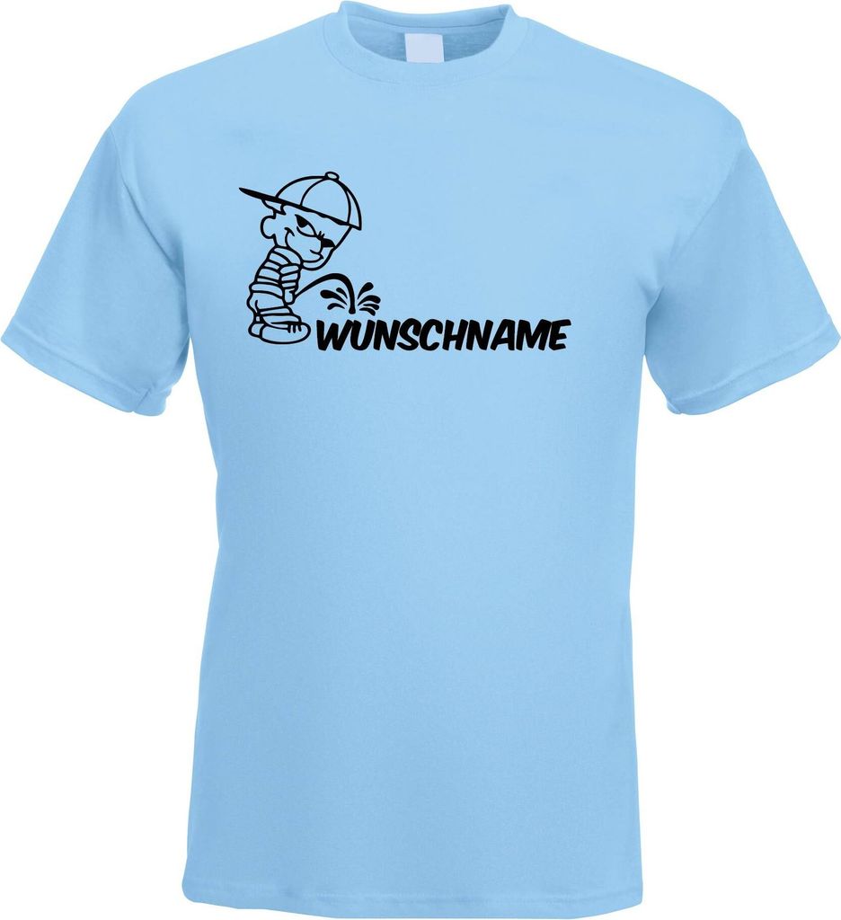 Kiwistar - T-Shirt Herren - himmelblau - M - Piss on - Junge mit Basecap - Pissmännchen - mit Wunschtext personalisiert - Geschenk Mann Vatertag i...