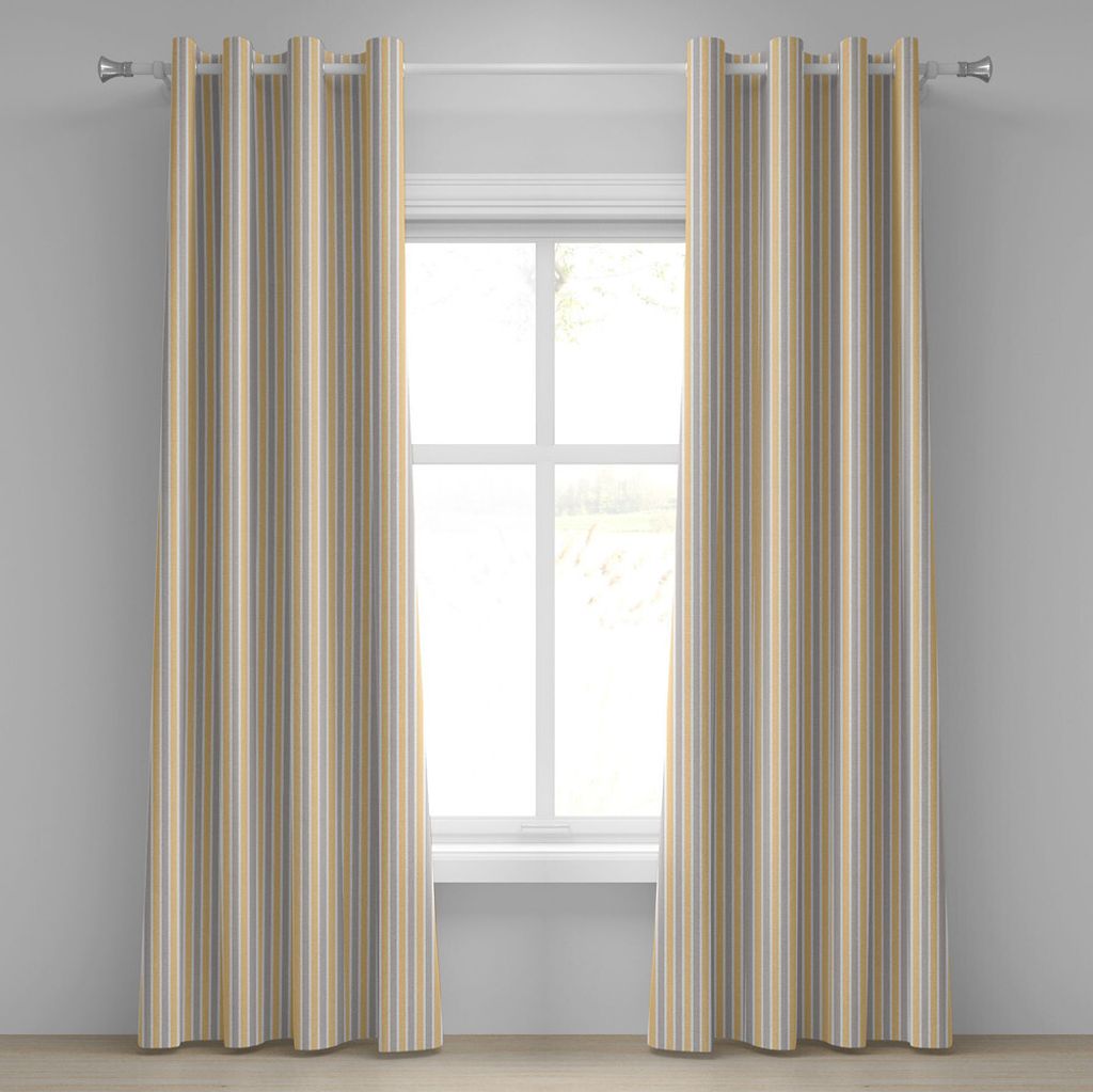 ABAKUHAUS Jahrgang Ösenvorhang, Blaue und weiße vertikale Streifen auf orange Hintergrund-geometrischem Muster, Dekorative 2-Panel-Fenstervorhän...