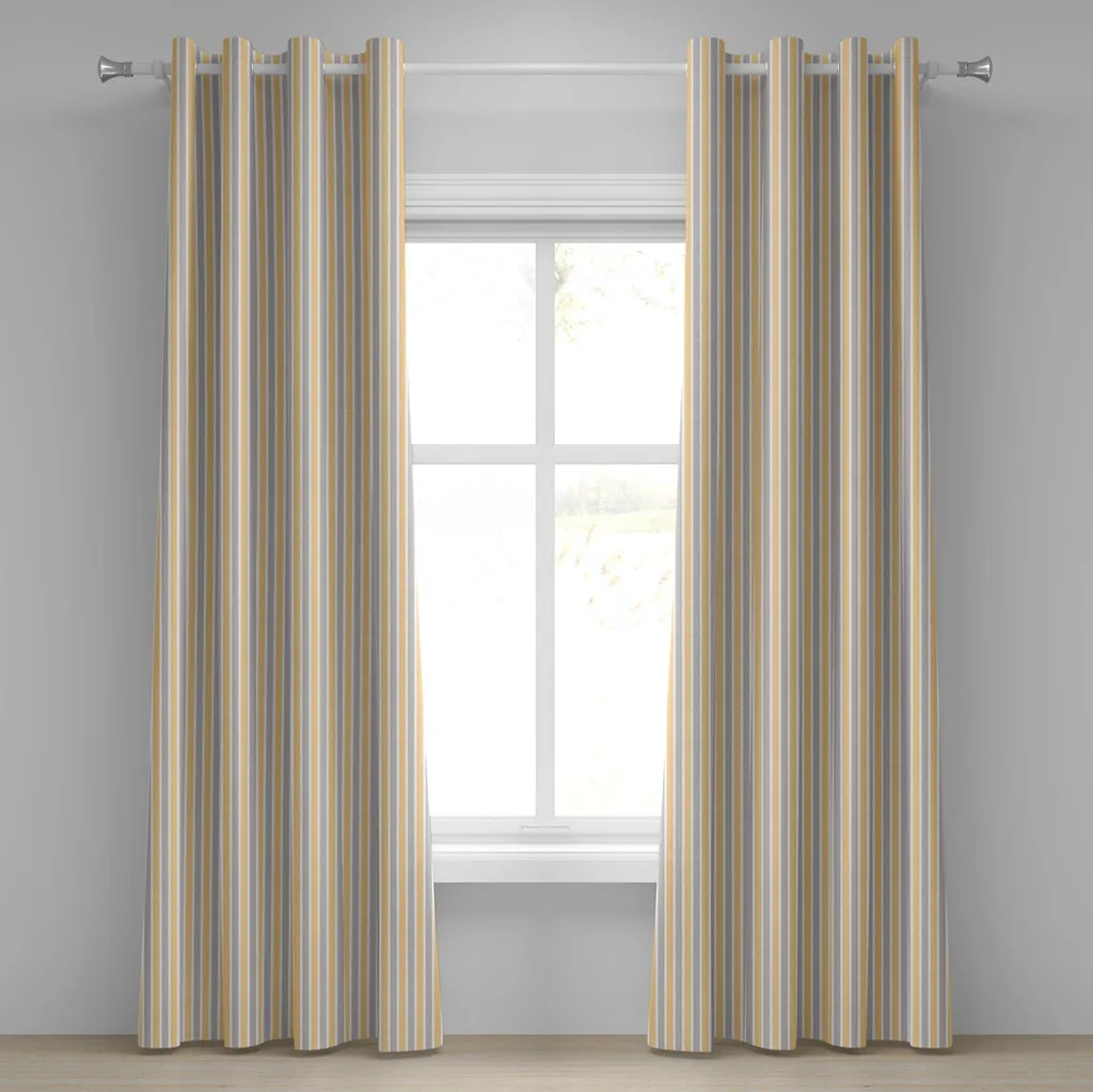 ABAKUHAUS Tenda con occhielli vintage, strisce verticali blu e bianche su sfondo arancione con motivo geometrico, tende decorative a 2 pannelli, 280 cm x 225 cm, blu cadetto arancione bianco