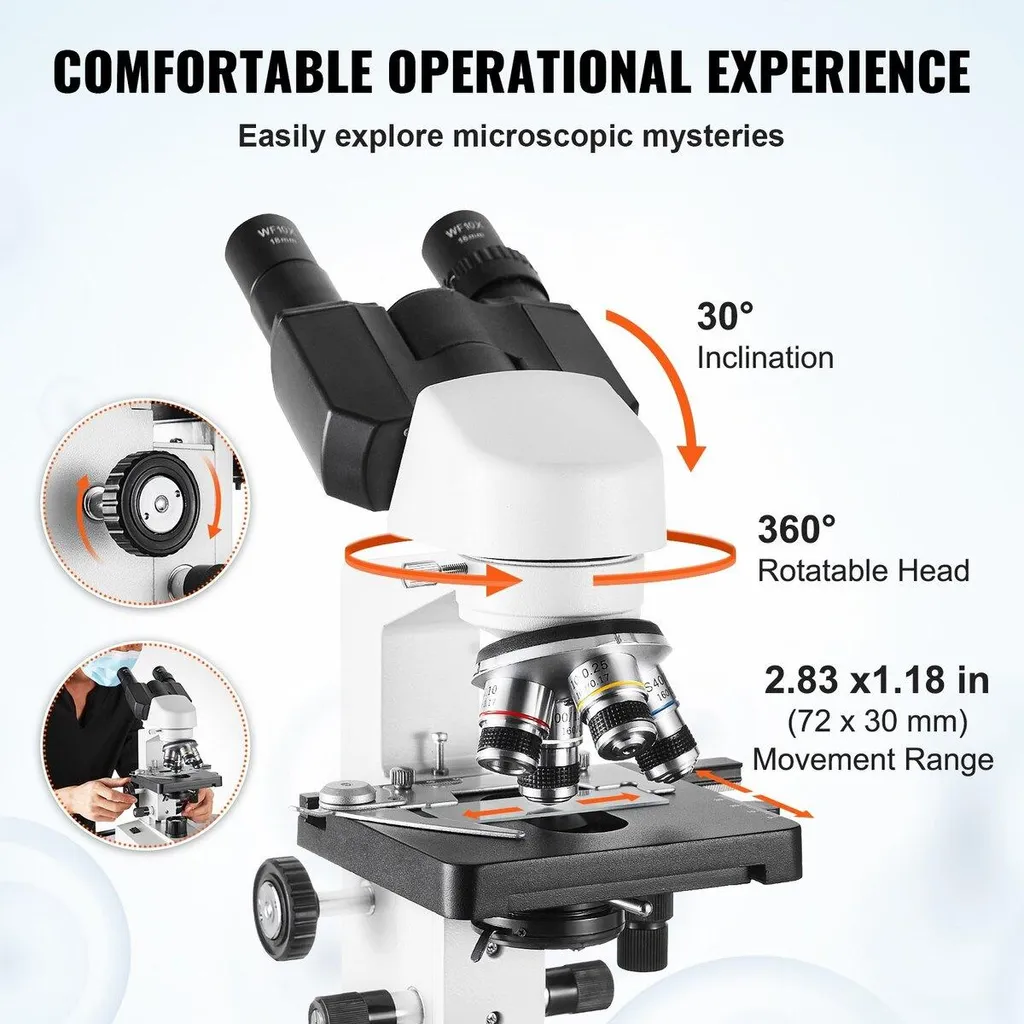 Microscope binoculaire 2500X : image nette et platine mécanique fluide