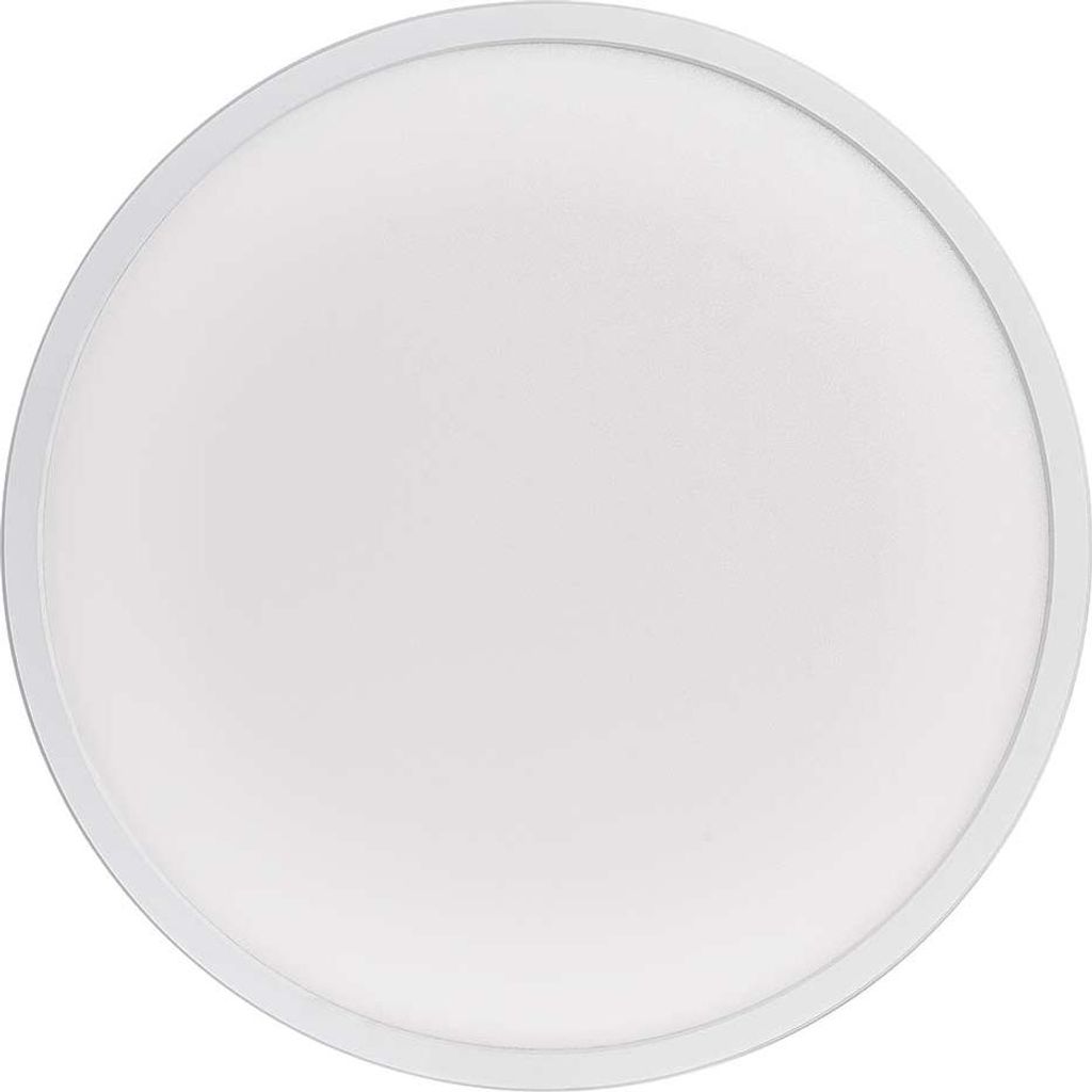 A circular LED ceiling light with a white diffuser and a thin gray frame, presented against a plain white background.