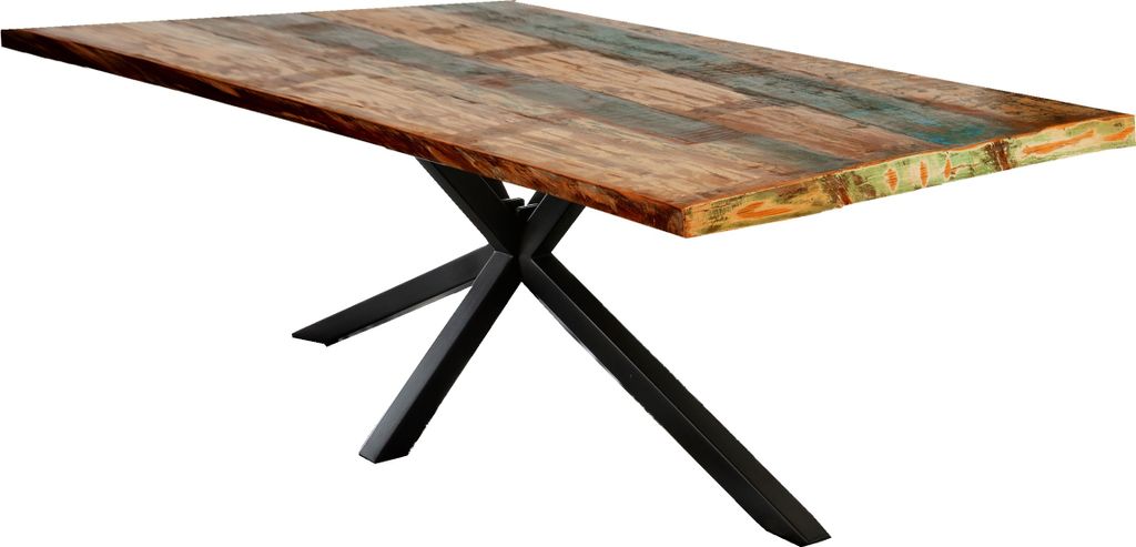 SIT Möbel Esstisch aus Altholz in bunt, Gestell in antikschwarz | B 220 x T 100 x H 76 cm | 15364-11 | Serie TABLES & CO
