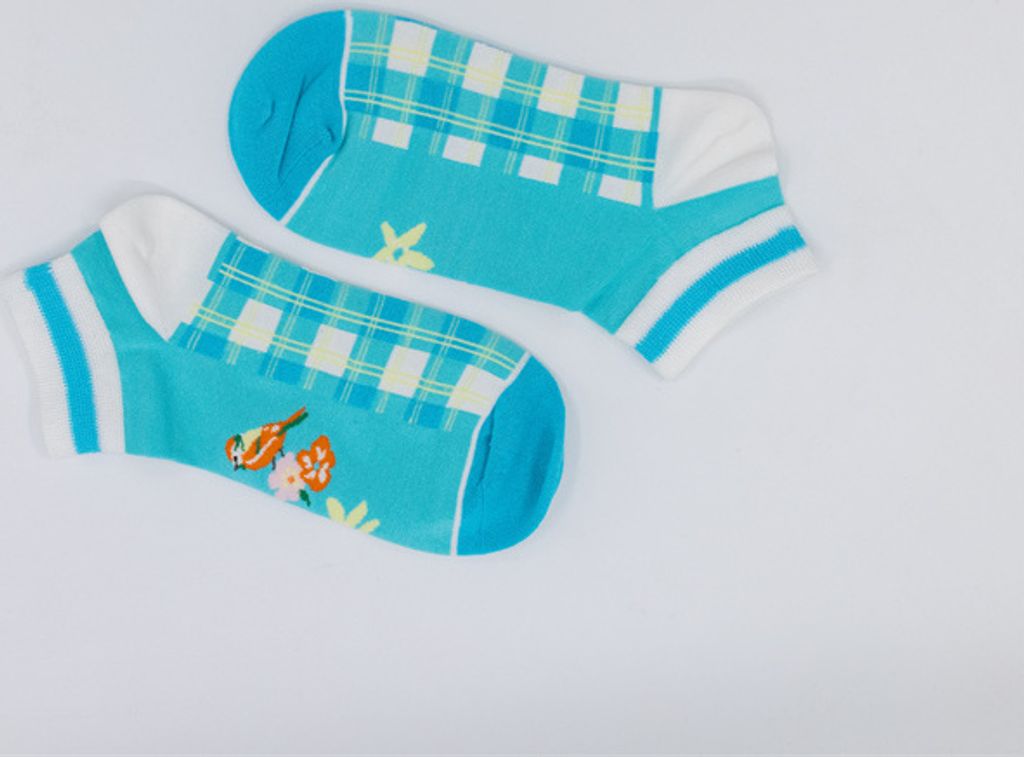 MEGAGROUP 1 Paar Quarter Socken Kurzschaft Frottee Vogelmuster blau Größe 35-39