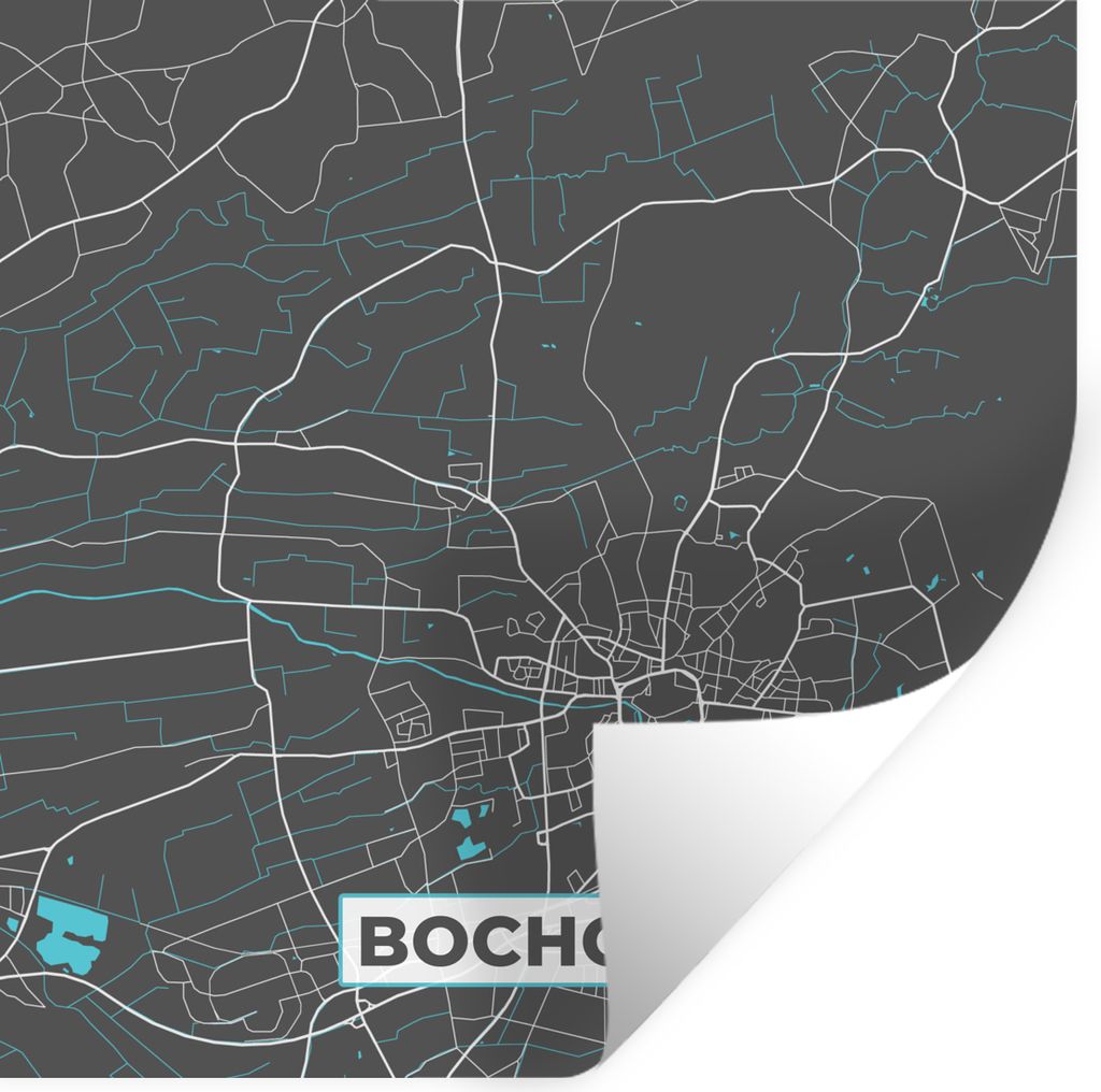 MuchoWow Wandtattoo Wandsticker Wandaufkleber Stadtplan - Deutschland - Blau - Bocholt - Karte 50x50 cm Selbstklebend und Repositionierbar - Selb...