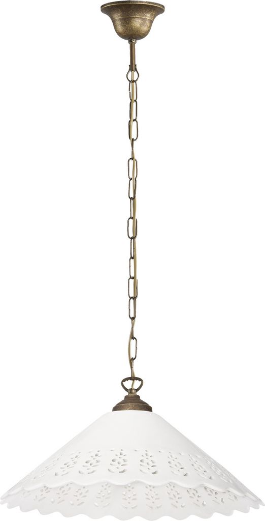 Hängeleuchte Messing Keramik D: 40,5 cm rund H: max. 84 cm in Bronze Antik matt Weiß E27 Rustikal