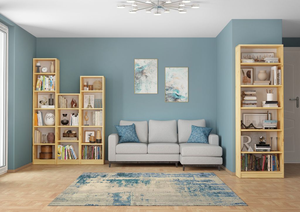 Holzregal Bücherregal verschiedene Höhen Wandregal Produktbild 3