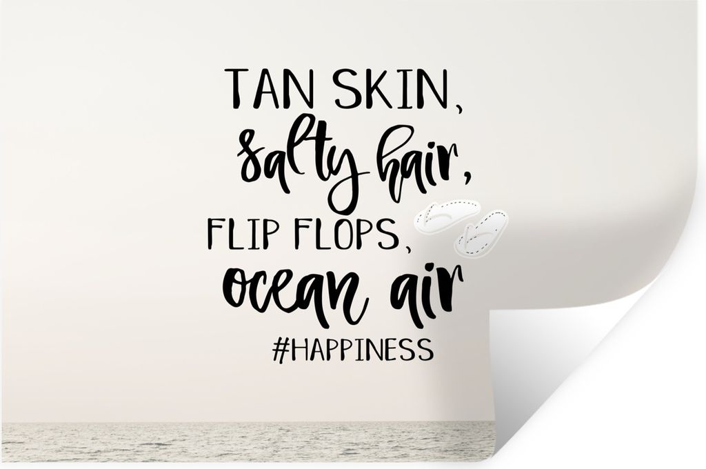 MuchoWow Wandtattoo Wandsticker Wandaufkleber Sommer - Meer - Schwarz 30x20 cm Selbstklebend und Repositionierbar - Wierderverwendbar - Selbstkle...