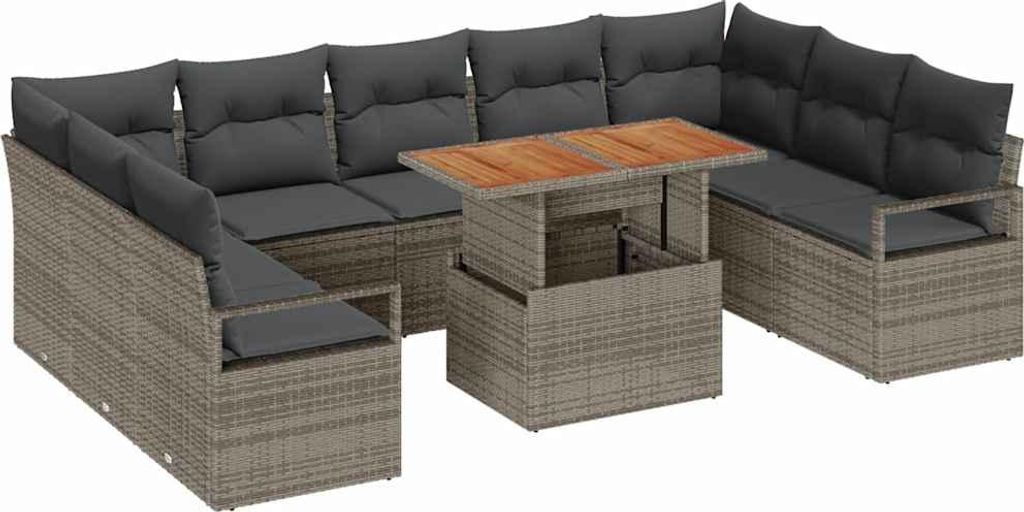 Garten-Sofa-Set mit Speicher 10 pcs Grau Poly Rattan