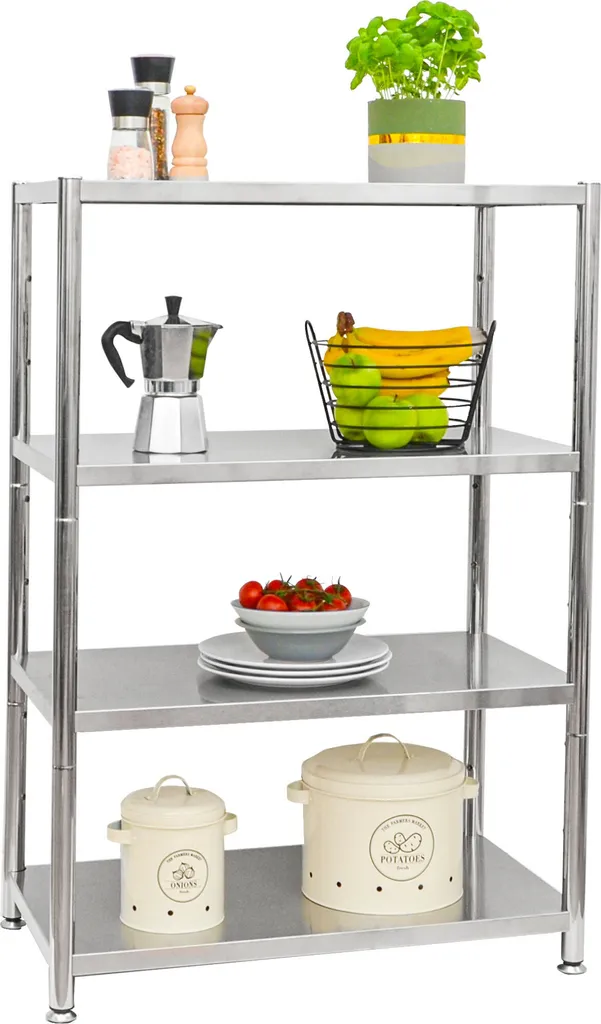 Étagère inox 4 niveaux 160kg 74x41x109 cm pour rangement industriel