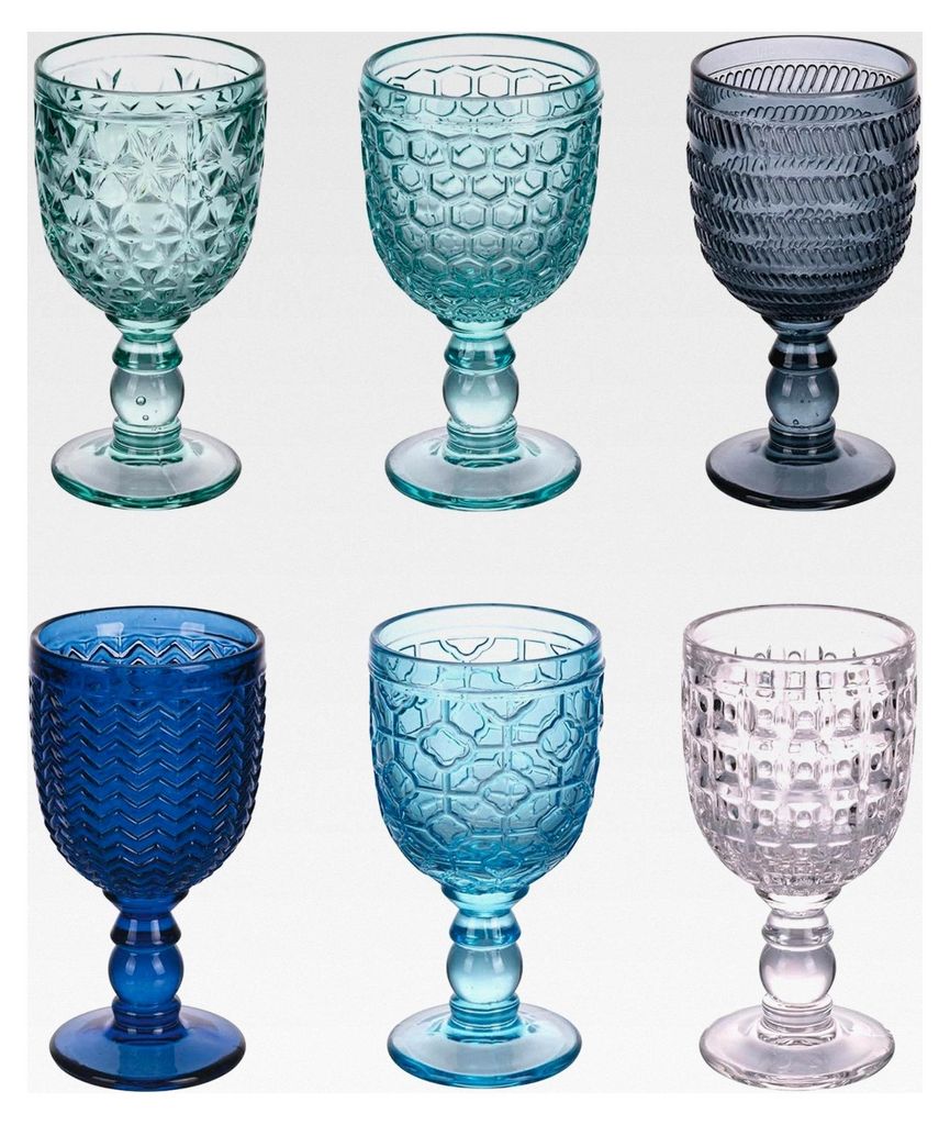 6er Set Sektgläser 280ml aus Glas, bearbeitete Oberfläche, Geometrie Ocean