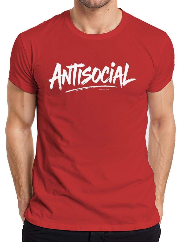 ANTISOCIAL Introvert Gothic Punk Urban Grunge Geschenk Herren T-Shirt, Rot, XXL