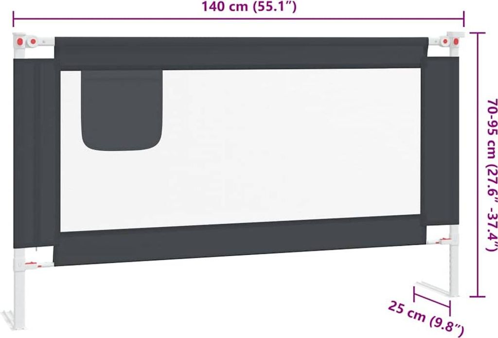 vidaXL Kleinkind-Bettschutzgitter Dunkelgrau 140x25 cm Produktbild 