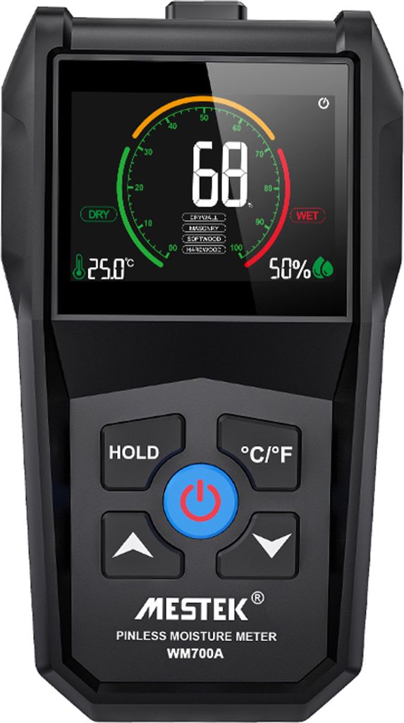 MESTEK Vollwinkel-invertierter Bildschirm Zerstoerungsfreier induktiver Holzfeuchtigkeitsmesser Umgebungstemperatur-Feuchteerkennung ¡æ/šH Einhe...