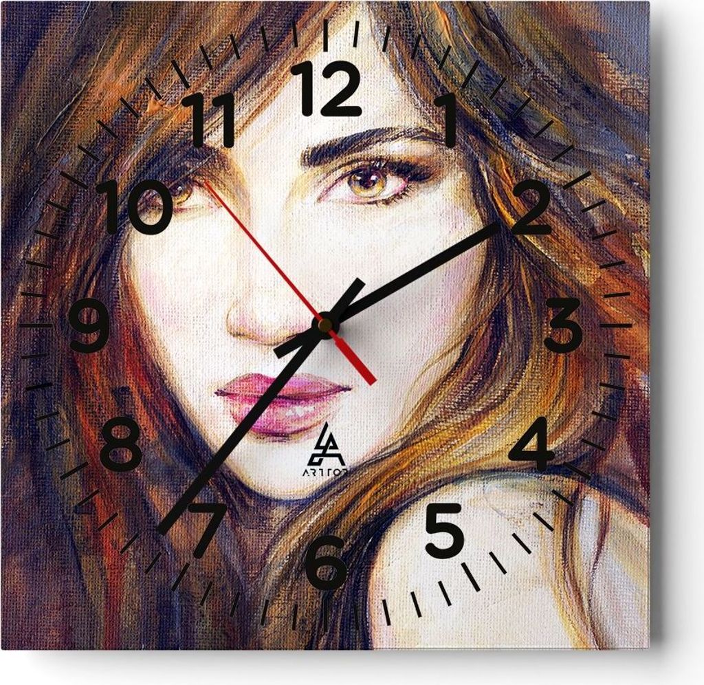 Wanduhr - Quadrat - Glasuhr - Frau Gesicht Lippen - 30x30cm - Schleichendes Uhrwerk - Lautlos - zum Aufhängen bereit - Dekoration Modern - Wanddek...