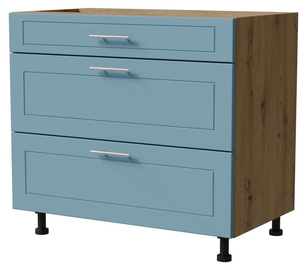 Schubladenunterschrank BARI 90x82cm lackiert Ausführung wählbar BA-D3 - 90 RAL 5024 pastellblau matt Eiche Artisan