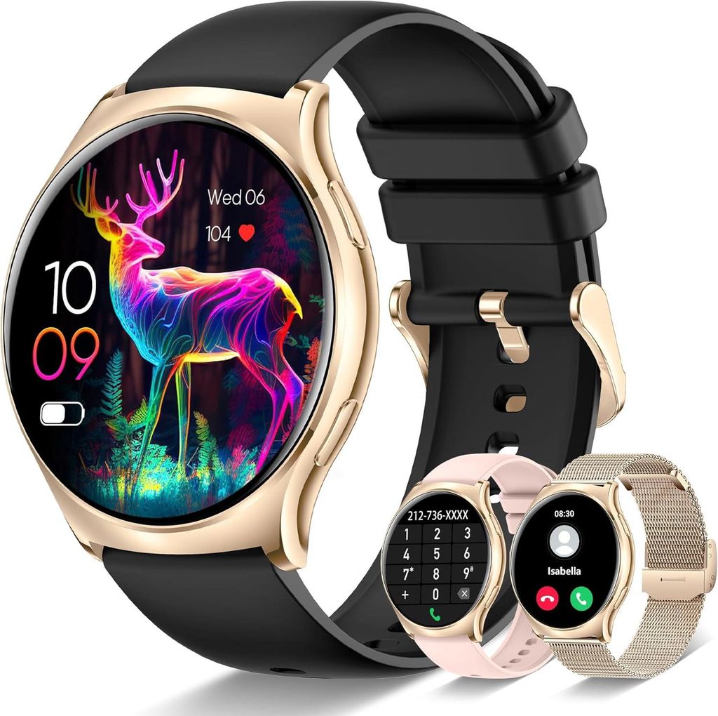 Betatree Smartwatch Damen Herren 1.34 Zoll AMOLED Telefonfunktion Fitnessuhr 120 Sportmodi Herzfrequenz Schlaf Blutdruck