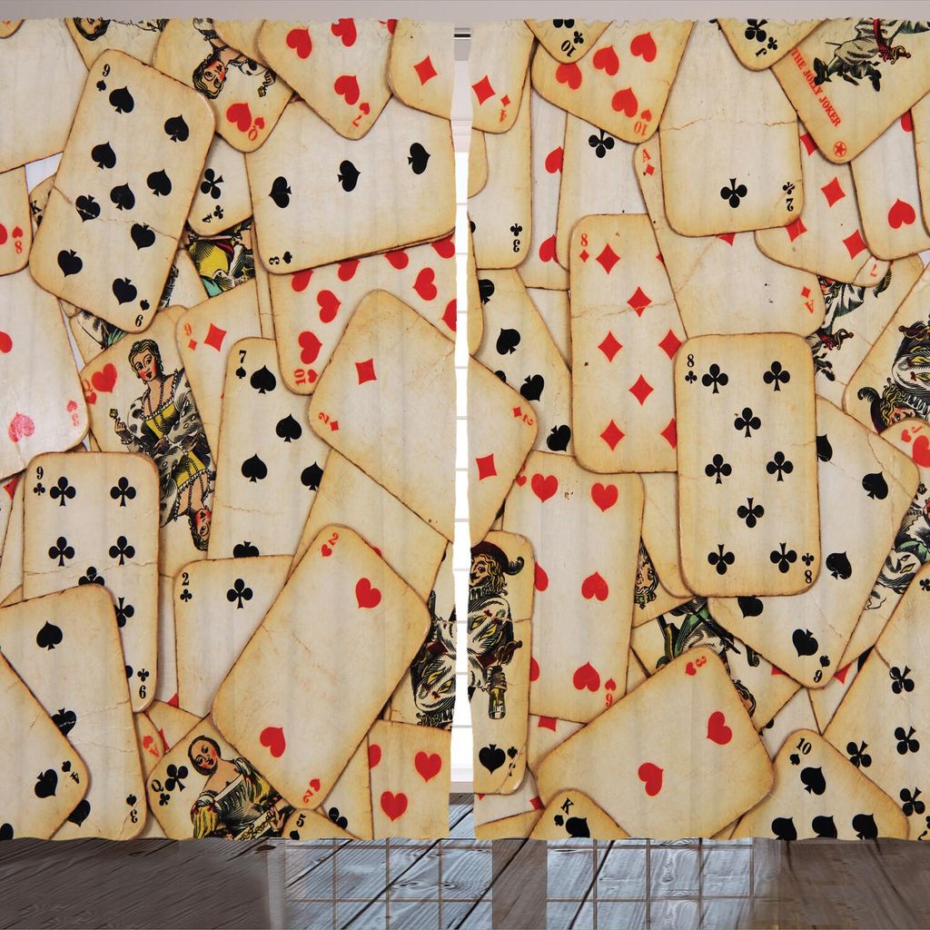 ARANDE Kasino Gardine, Alte Spielkarten Unter Dem Motto Vintage Classic Style Unterhaltsame Reichtum, 280 x 225 cm, Beige Rot Schwarz