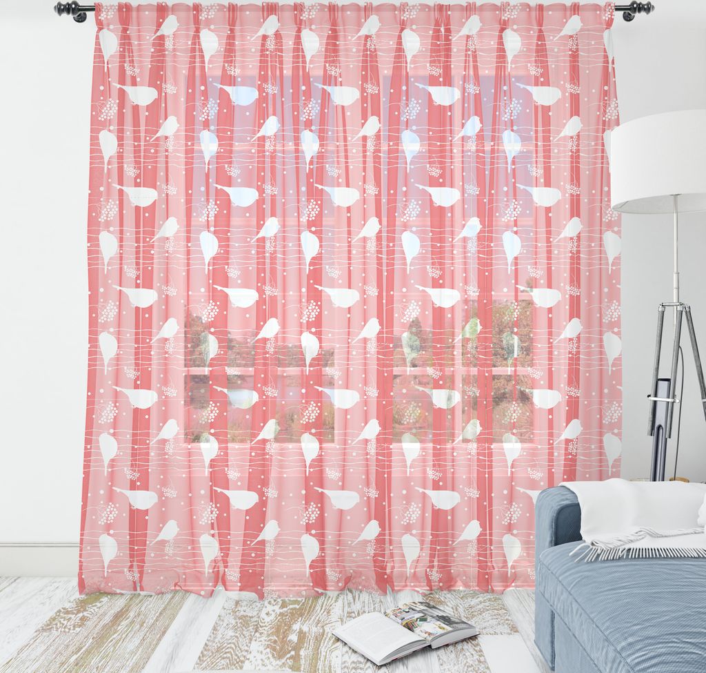 ABAKUHAUS Vögel Wandteppich, Gimpel Silhouetten sitzen auf Baum-Zweige mit Waldbeeren Illustration, Wohnzimmer Schlafzimmer seidiges Satin Wandtuc...