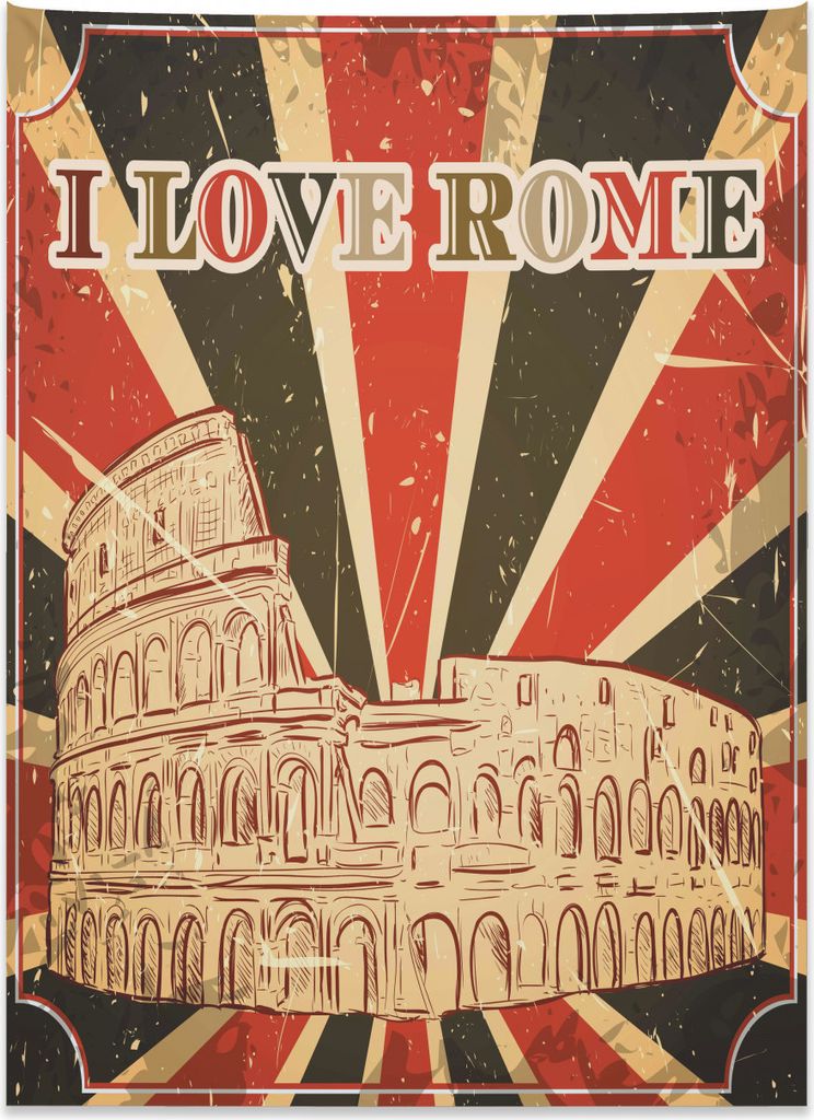 Abakuhaus Zitat Wandteppich, Italienische Rom-Beschriftung aus Weiches Mikrofaser Stoff Kein Verblassen Klare Farben Waschbar, 110 x 150 cm, Dunkel...