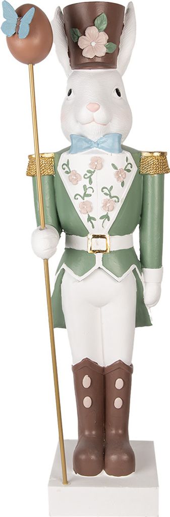 Clayre & Eef Dekorationsfigur Kaninchen 28x23x96 cm Weiß Grün Keramikmaterial