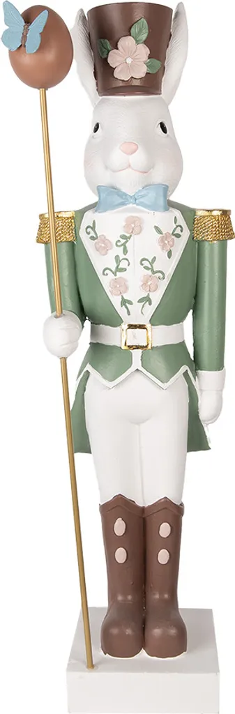 Statue Lapin Géant 96cm en Céramique Blanc et Vert Design Clayre & Eef