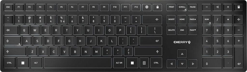 A top-down view of a black Cherry keyboard.