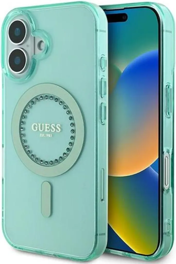 Guess Guhmp16Mpftdten Custodia rigida Iphone 16 Plus6.7 Zielony/Verde Iml Strass Magsafe