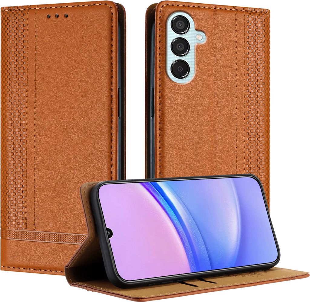 Handyhülle für Samsung Galaxy M14 5G Leder Flip Klappbare Schutzhülle mit Standfunktion Braun