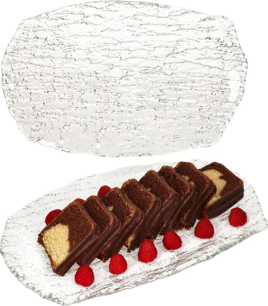2er Set St Tropez Servierplatte Glas rechteckig 35,5x23cm Struktur Kuchen-Teller