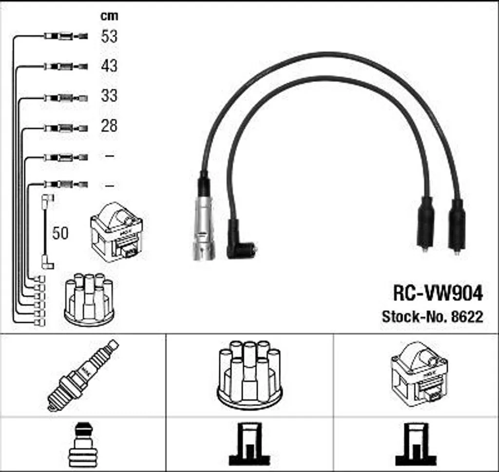 NGK 8622 Set cavi accensione OE N10050202 compatibile con Vento, Polo 6V, Golf IV, Golf III, Toledo, Ibiza, Cordoba
