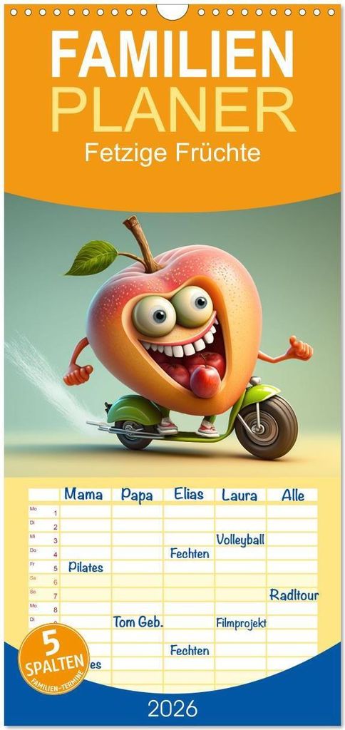 Familienplaner 2026 - Fetzige Früchte mit 5 Spalten (Wandkalender, 21 x 45 cm) CALVENDO